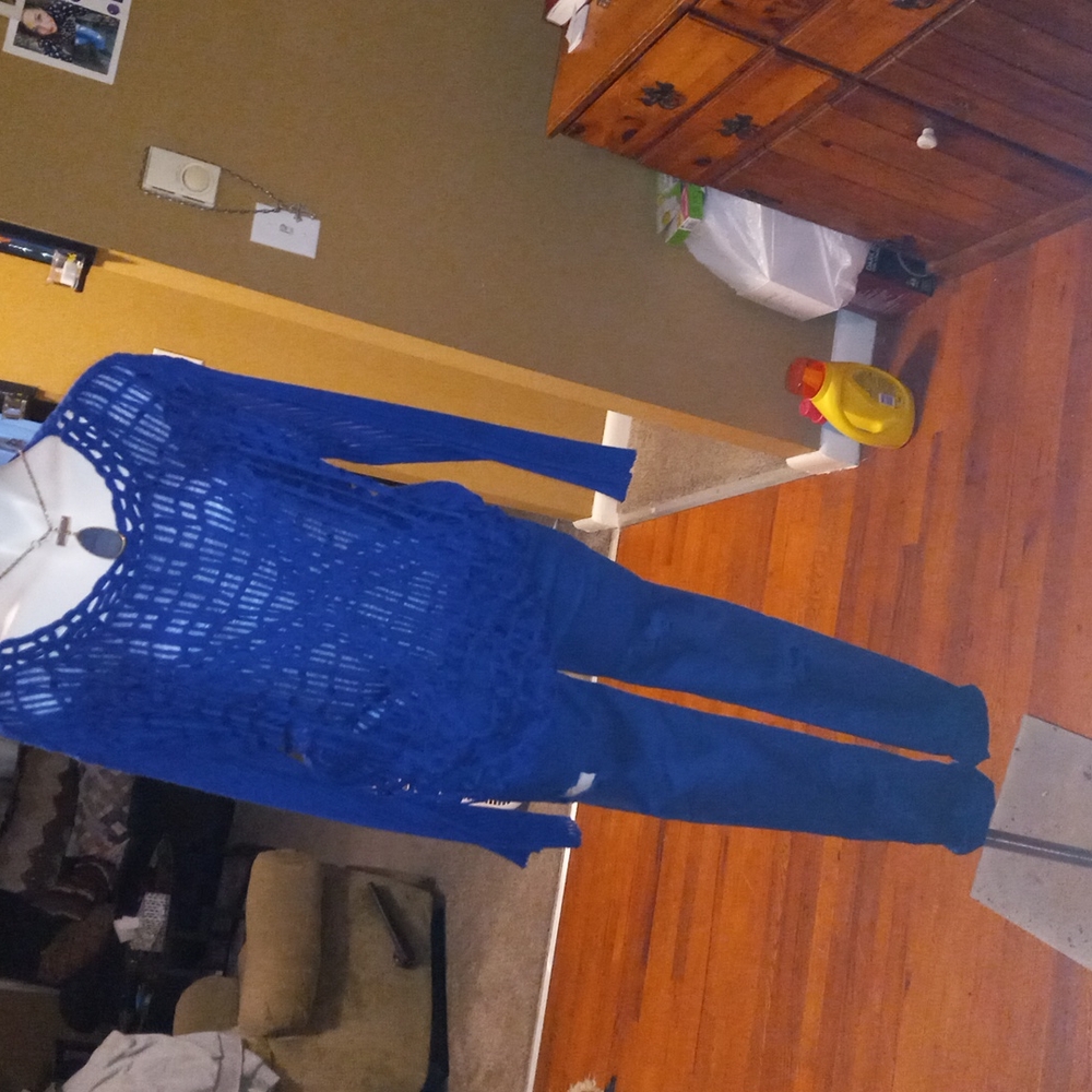 Cobalt blue cage sheer sweater